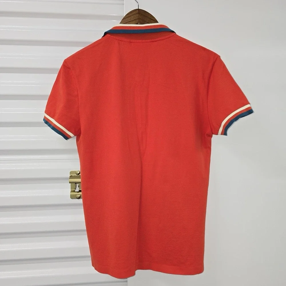 Lacoste Made In France Polo Shirt Mens Small Orange Stripe Trim Croc Logo